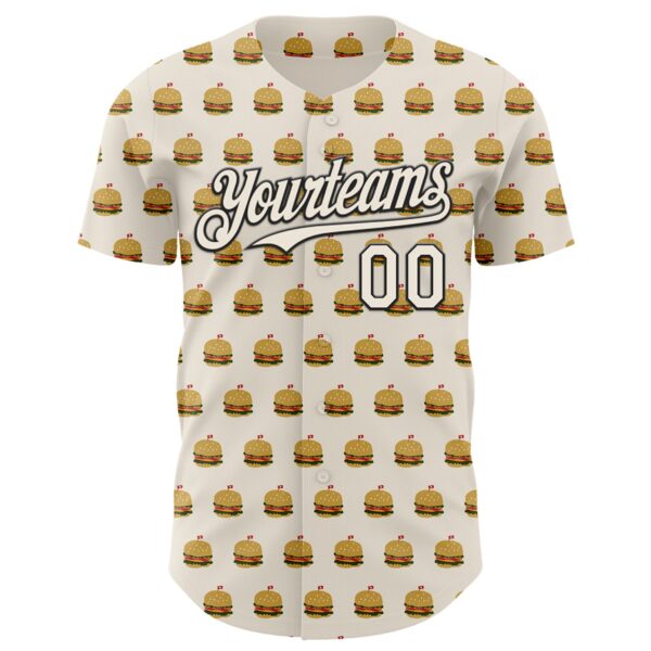 Custom Cream Black Foodie Fast Food Hamburgers Authentic Baseball Jersey