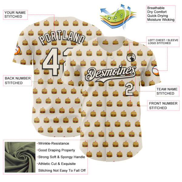 Custom Cream Black Foodie Fast Food Hamburgers Authentic Baseball Jersey