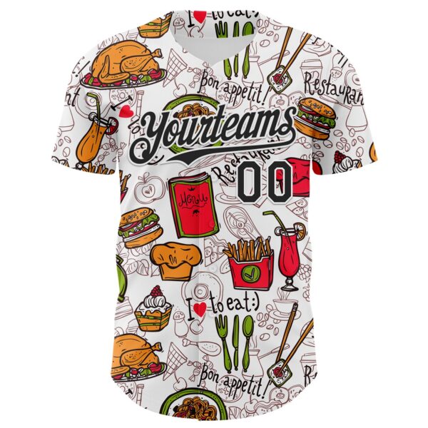 Custom White Black Foodie Fast Food Doodles Authentic Baseball Jersey