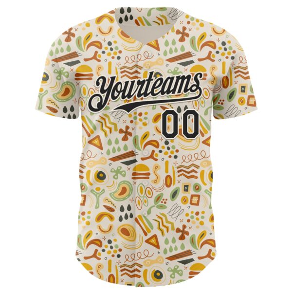 Custom Cream Black Foodie Abstract Doodles Authentic Baseball Jersey