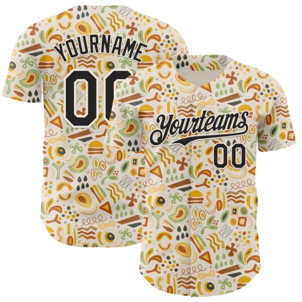 Custom Cream Black Foodie Abstract Doodles Authentic Baseball Jersey