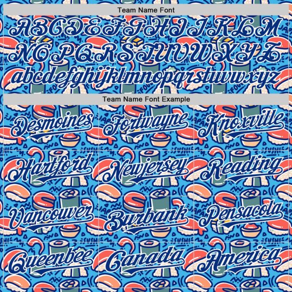 Custom Sky Blue Royal-White Foodie Sushi Doodle Authentic Baseball Jersey