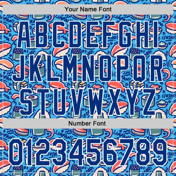 Custom Sky Blue Royal-White Foodie Sushi Doodle Authentic Baseball Jersey