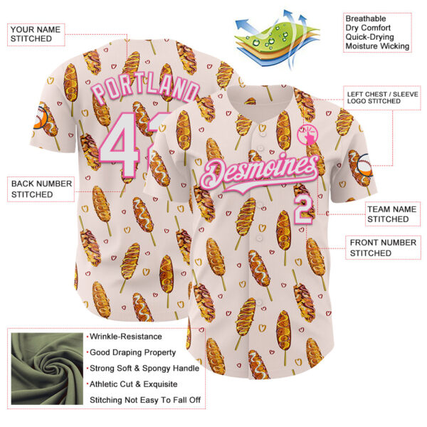 Custom Light Pink White-Pink Foodie Asian Corndog Authentic Baseball Jersey