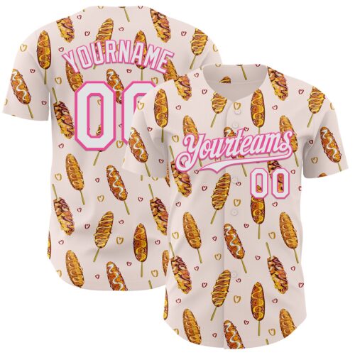 Custom Light Pink White-Pink Foodie Asian Corndog Authentic Baseball Jersey