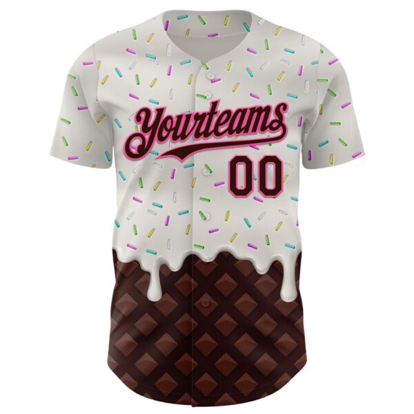 Custom White Brown-Pink Foodie Dripping Ice Cream Authentic Baseball Jersey