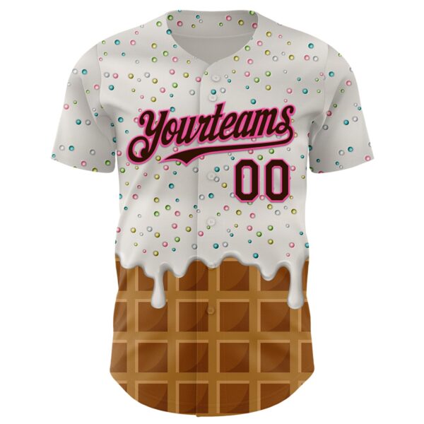 Custom White Brown-Pink Foodie Dripping Ice Cream Authentic Baseball Jersey