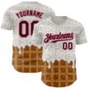 Custom White Brown-Pink Foodie Dripping Ice Cream Authentic Baseball Jersey