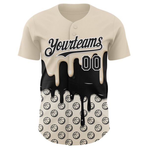 Custom Cream Black-White Foodie Dripping Ice Cream Authentic Baseball Jersey