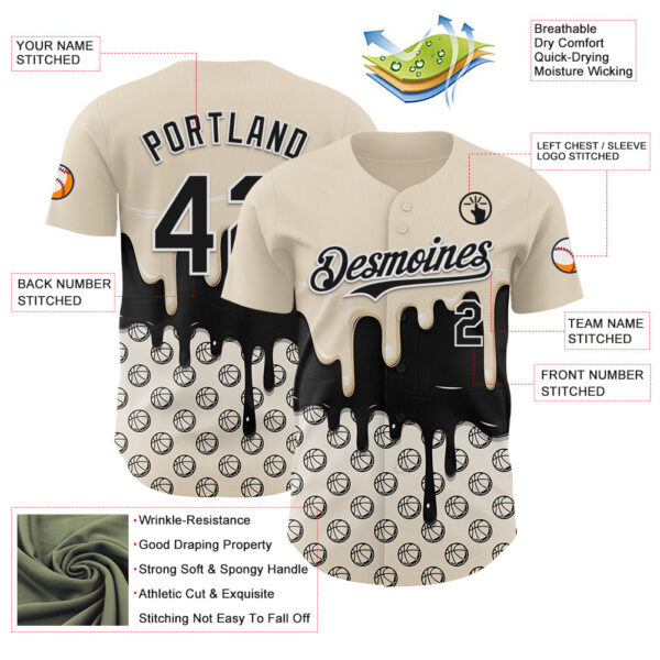Custom Cream Black-White Foodie Dripping Ice Cream Authentic Baseball Jersey
