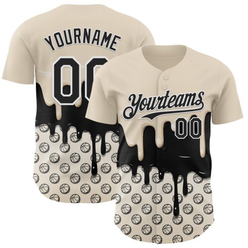 Custom Cream Black-White Foodie Dripping Ice Cream Authentic Baseball Jersey