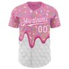 Custom Pink White Foodie Dripping Ice Cream Authentic Baseball Jersey