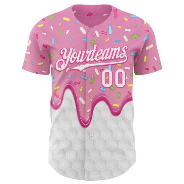 Custom Pink White Foodie Dripping Ice Cream Authentic Baseball Jersey