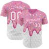 Custom Pink White Foodie Dripping Ice Cream Authentic Baseball Jersey