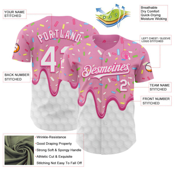 Custom Pink White Foodie Dripping Ice Cream Authentic Baseball Jersey