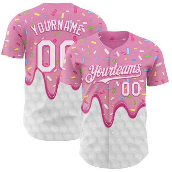 Custom Pink White Foodie Dripping Ice Cream Authentic Baseball Jersey