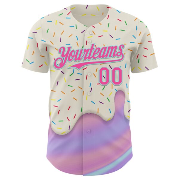 Custom Cream Pink-Ice Blue Foodie Dripping Ice Cream Authentic Baseball Jersey
