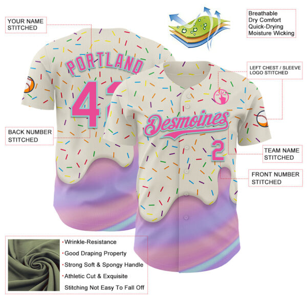 Custom Cream Pink-Ice Blue Foodie Dripping Ice Cream Authentic Baseball Jersey
