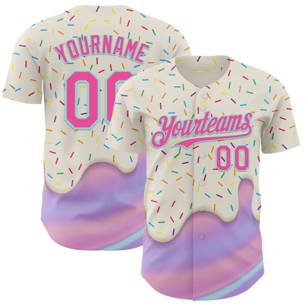 Custom Cream Pink-Ice Blue Foodie Dripping Ice Cream Authentic Baseball Jersey