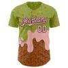 Custom Green Light Pink-Brown Foodie Dripping Ice Cream Authentic Baseball Jersey