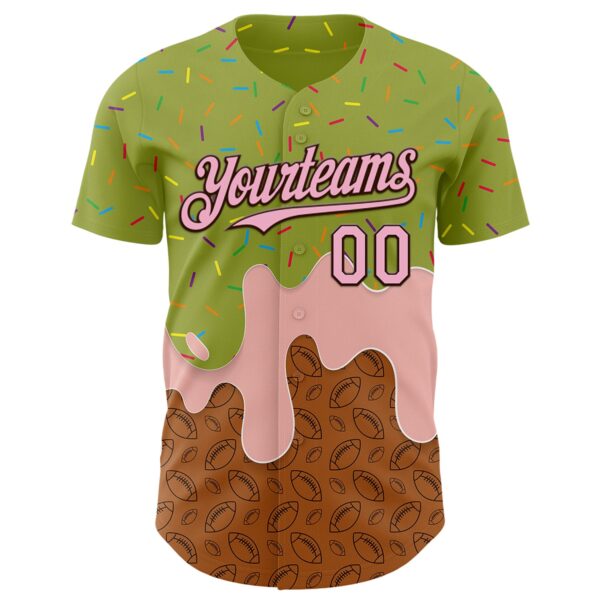 Custom Green Light Pink-Brown Foodie Dripping Ice Cream Authentic Baseball Jersey