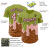 Custom Green Light Pink-Brown Foodie Dripping Ice Cream Authentic Baseball Jersey