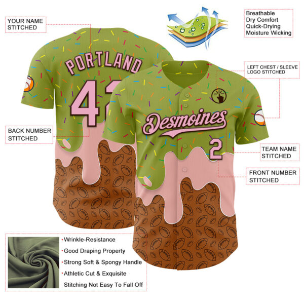 Custom Green Light Pink-Brown Foodie Dripping Ice Cream Authentic Baseball Jersey