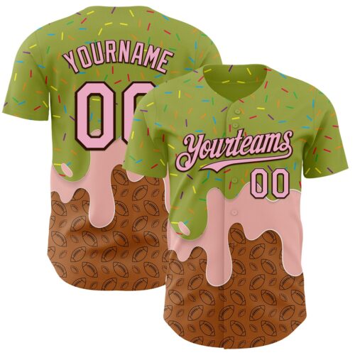 Custom Green Light Pink-Brown Foodie Dripping Ice Cream Authentic Baseball Jersey