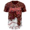 Custom Brown Red-White Foodie Dripping Ice Cream Authentic Baseball Jersey