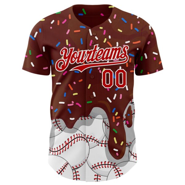 Custom Brown Red-White Foodie Dripping Ice Cream Authentic Baseball Jersey