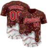 Custom Brown Red-White Foodie Dripping Ice Cream Authentic Baseball Jersey