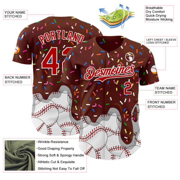 Custom Brown Red-White Foodie Dripping Ice Cream Authentic Baseball Jersey
