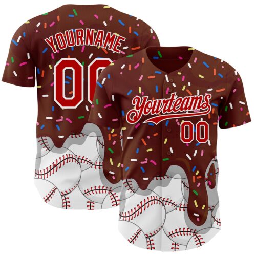 Custom Brown Red-White Foodie Dripping Ice Cream Authentic Baseball Jersey