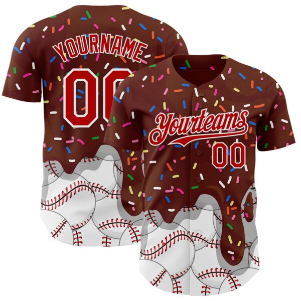 Custom Brown Red-White Foodie Dripping Ice Cream Authentic Baseball Jersey