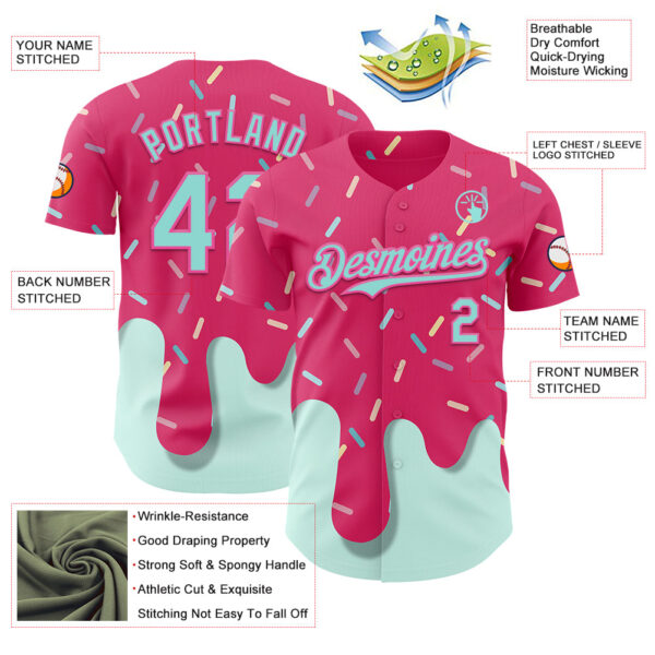 Custom Pink Ice Blue Foodie Dripping Ice Cream Authentic Baseball Jersey