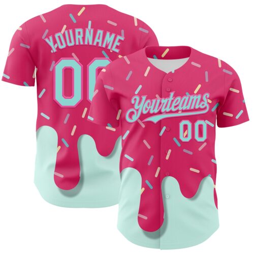 Custom Pink Ice Blue Foodie Dripping Ice Cream Authentic Baseball Jersey