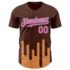 Custom Brown Pink-Ice Blue Foodie Dripping Ice Cream Authentic Baseball Jersey