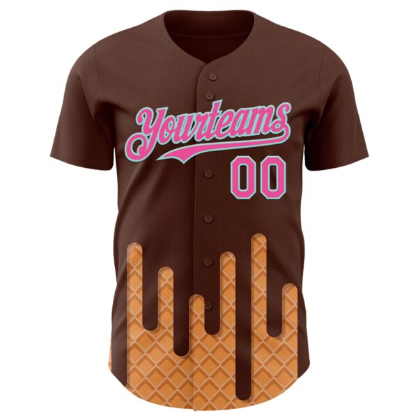 Custom Brown Pink-Ice Blue Foodie Dripping Ice Cream Authentic Baseball Jersey
