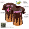 Custom Brown Pink-Ice Blue Foodie Dripping Ice Cream Authentic Baseball Jersey