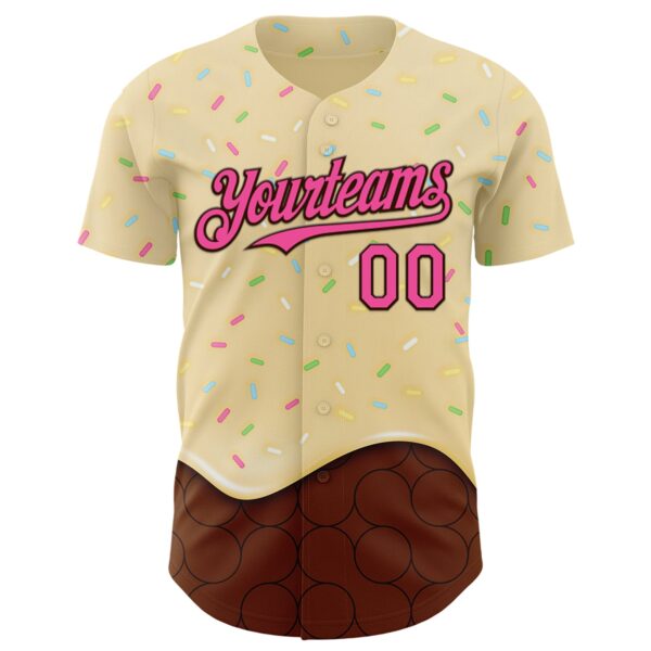 Custom Yellow Pink-Brown Foodie Dripping Ice Cream Authentic Baseball Jersey