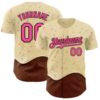 Custom Yellow Pink-Brown Foodie Dripping Ice Cream Authentic Baseball Jersey