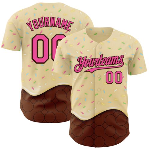 Custom Yellow Pink-Brown Foodie Dripping Ice Cream Authentic Baseball Jersey