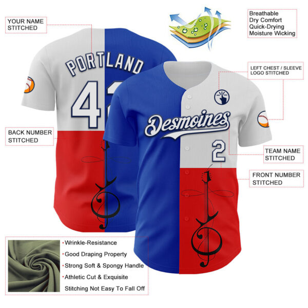 Custom Blue White Red-Navy Texas Flag Guitar City Edition Authentic Baseball Jersey
