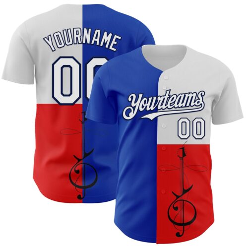 Custom Blue White Red-Navy Texas Flag Guitar City Edition Authentic Baseball Jersey