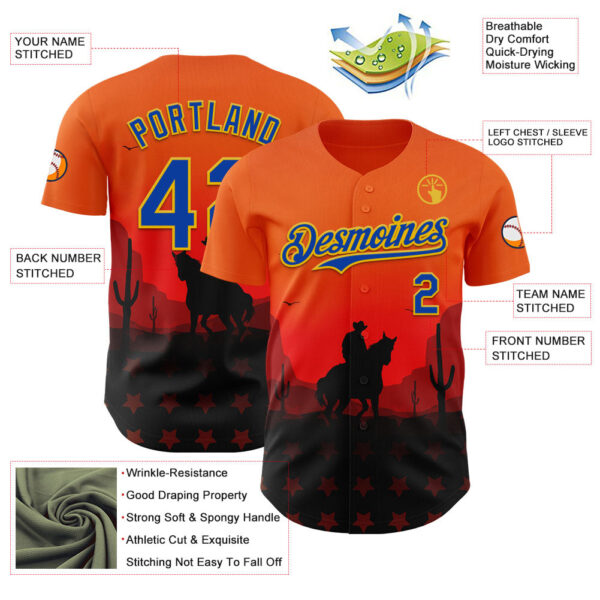 Custom Orange Thunder Blue-Yellow Texas Cowboy City Edition Authentic Baseball Jersey