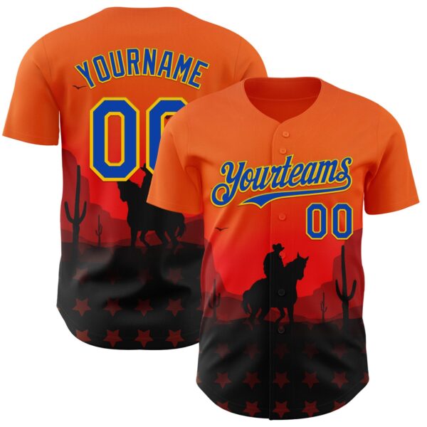 Custom Orange Thunder Blue-Yellow Texas Cowboy City Edition Authentic Baseball Jersey