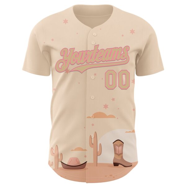 Custom City Cream Vegas Gold-Medium Pink Texas Cowboy Landscape City Edition Authentic Baseball Jersey
