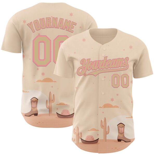 Custom City Cream Vegas Gold-Medium Pink Texas Cowboy Landscape City Edition Authentic Baseball Jersey