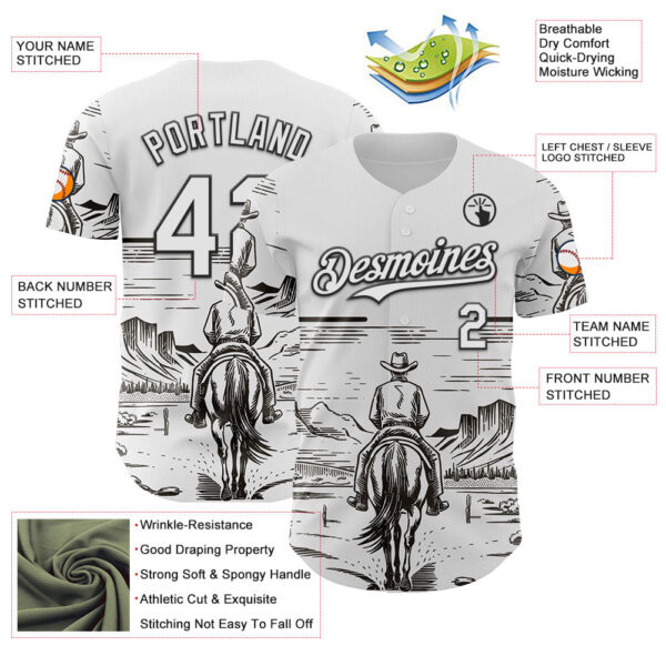 Custom White Black Texas Cowboy Landscape City Edition Authentic Baseball Jersey