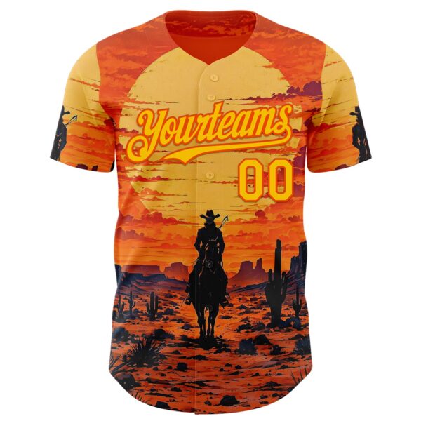 Custom Orange Yellow Texas Cowboy Sunset Southwest Landscape City Edition Authentic Baseball Jersey